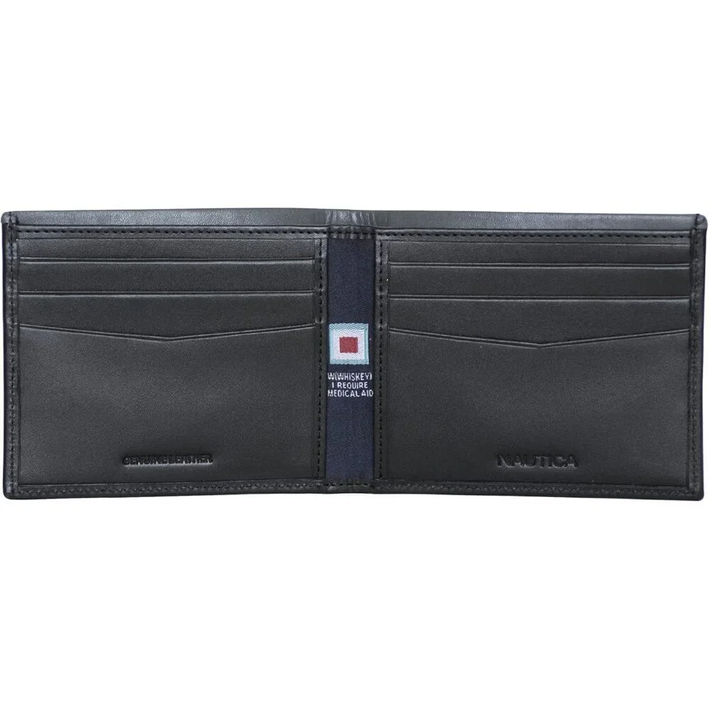 Men's Black/Grey Bifold Leather Wallet RFID Blocking ID Window Card Slots